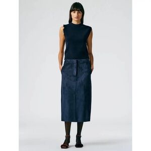 Tibi Ultrasuede Midi Trouser Skirt, Midnight Navy